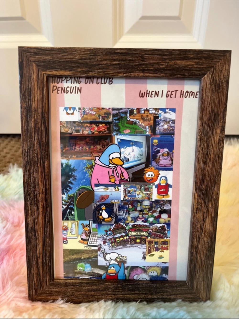 Woodgrain Brown Picture Frame with Original Penguin Collage
